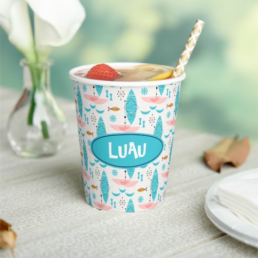 Mid Century Pink Catamaran Papieren Bekers (Insitu)