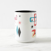 Mid Century Pink Flamingo Ovals Starburst Diamonds Mok (Midden)