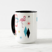 Mid Century Pink Flamingo Ovals Starburst Diamonds Mok (Voorkant links)