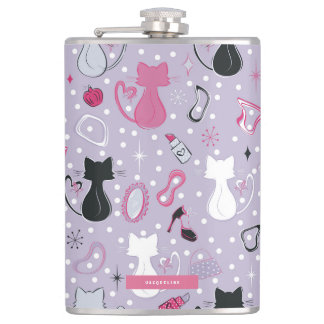 Mid Century Purple Heart Cats Flask Heupfles