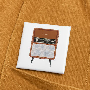 Mid Century  Radio Retro Muziekliefhebber Vierkante Button 5,1 Cm