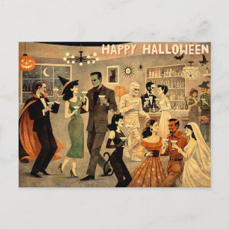 Mid Century Retro 40s Halloween Martini Feest Briefkaart