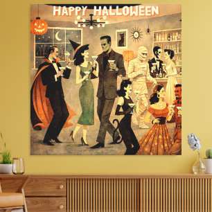 Mid Century Retro 40s Halloween Martini Feest Canvas Afdruk