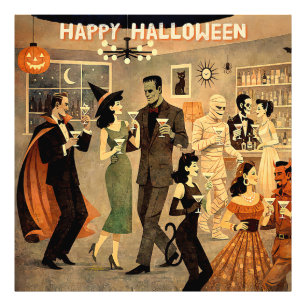 Mid Century Retro 40s Halloween Martini Feest Foto Afdruk