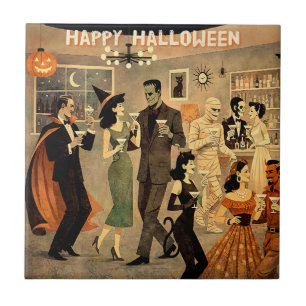 Mid Century Retro 40s Halloween Martini Feest Tegeltje
