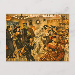 Mid Century Retro 50s Halloween Martini Feest Briefkaart