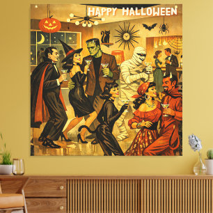 Mid Century Retro 50s Halloween Martini Feest Canvas Afdruk