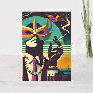Mid Century Retro 60s Mardi Gras Het Roken Man Kaart