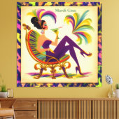 Mid Century Retro 60s Mardi Gras Martini Woman Canvas Afdruk (Insitu (Woonkamer))