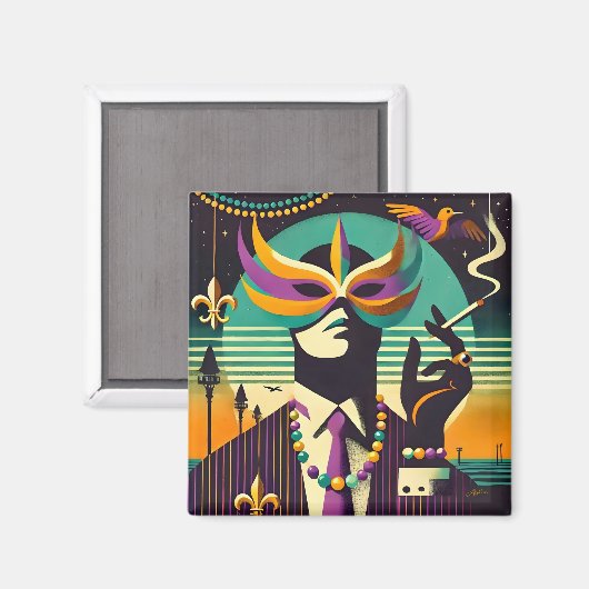 Mid Century Retro 60s Mardi Gras The Smoking Man Magneet (Voorkant / Achterkant)