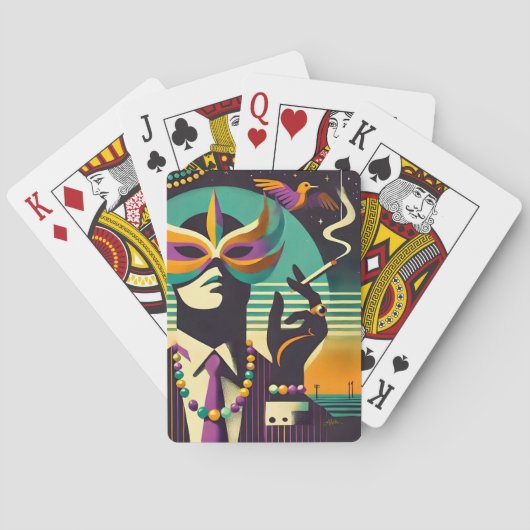 Mid Century Retro 60s Mardi Gras The Smoking Man Pokerkaarten (Achterkant)