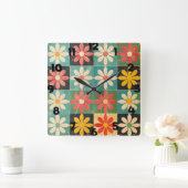 Mid Century Retro Daisy Pattern Vierkante Klok (Huis)