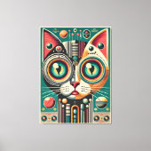 Mid Century Retro Futuristische Circuit Cat Canvas Afdruk (Voorkant)