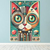 Mid Century Retro Futuristische Circuit Cat Canvas Afdruk (Insitu (Houten vloer))