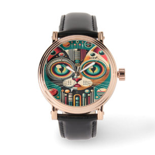 Mid Century Retro Futuristische Circuit Cat Horloge
