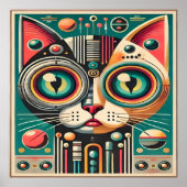 Mid Century Retro Futuristische Circuit Cat Poster (Voorkant)