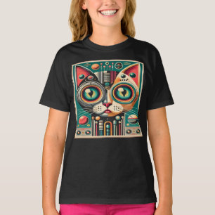 Mid Century Retro Futuristische Circuit Cat T-shirt