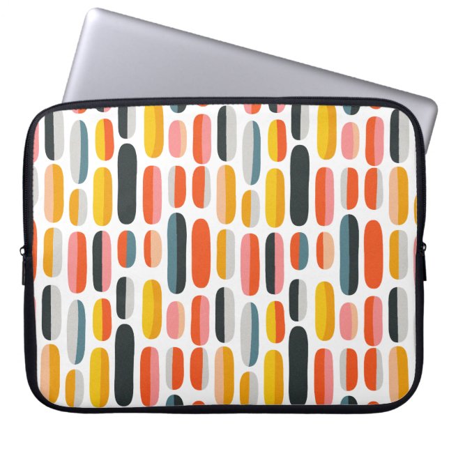 Mid Century Retro Geometric Abstract Pattern Laptop Sleeve (Voorkant)