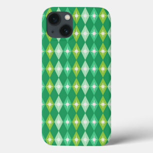 Mid Century Retro Groene Diamanten Kerstmis iPhone 13 Hoesje
