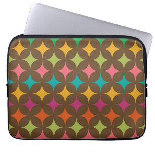 Mid Century Retro Kleurrijke Starbursts op bruin Laptop Sleeve