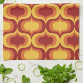 Mid Century Retro Oranje Geel Rood Ogee Patroon Theedoek