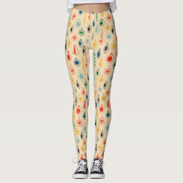Mid Century Retro Patroon met Kerstboom Speelgoed Leggings