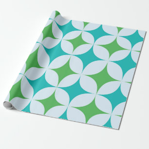 Mid Century Retro Starbursts in groen en Blauwgroe Cadeaupapier