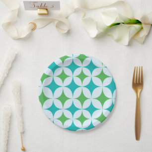 Mid Century Retro Starbursts in Groen en Teal Papieren Bordje
