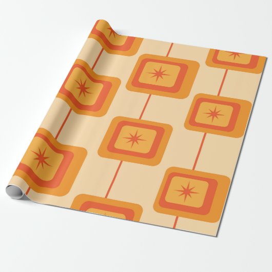 Mid Century Retro Starbursts op Abstracte Pleinen Cadeaupapier (Uitgerold)