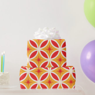 Mid Century Retro Starbursts op rode cirkels Cadeaupapier