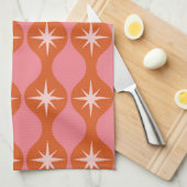 Mid Century Retro Starbursts op Roze Sinaasappel O Theedoek (Quarter Fold)