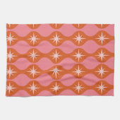 Mid Century Retro Starbursts op Roze Sinaasappel O Theedoek (Horizontaal)