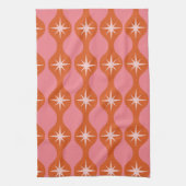Mid Century Retro Starbursts op Roze Sinaasappel O Theedoek (Verticaal)