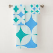 Mid Century Retro Starbursts Patroon Blauwgroen Bl Bad Handdoek (Insitu)
