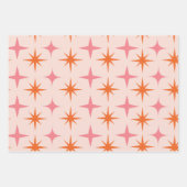 Mid Century Retro Starbursts Patroon roze sinaasap Inpakpapier Vel (Voorkant 3)