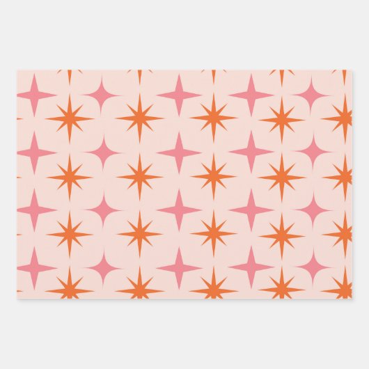 Mid Century Retro Starbursts Patroon roze sinaasap Inpakpapier Vel (Voorkant 2)