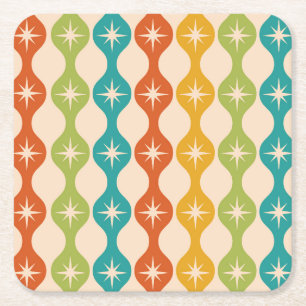 Mid Century Retro stervlagen op ogee patroon Vierkante Kartonnen Onderzetter