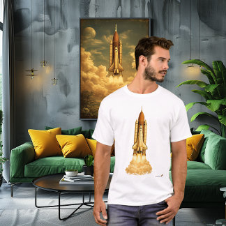 Mid-Century Rocket Launch | Retro Space Age Art T-shirt