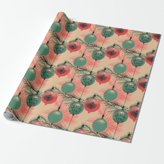 Mid Century Roze en Groene Ornamenten Cadeaupapier (Uitgerold)