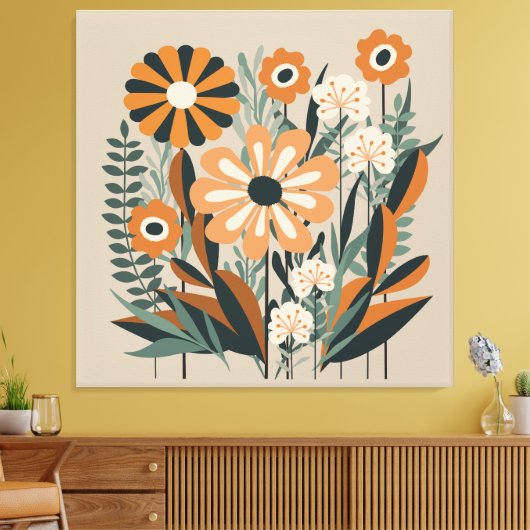 Mid Century Scandi Garden Canvas Afdruk (Insitu (Woonkamer))