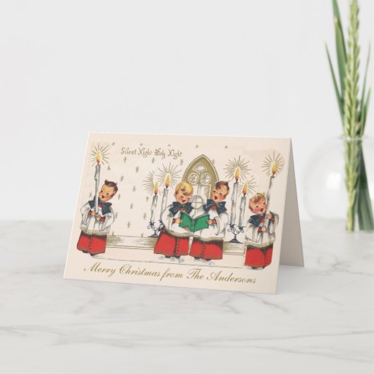 Mid-Century Silent Night Boys Choir Custom Feestdagen Kaart (Voorkant)