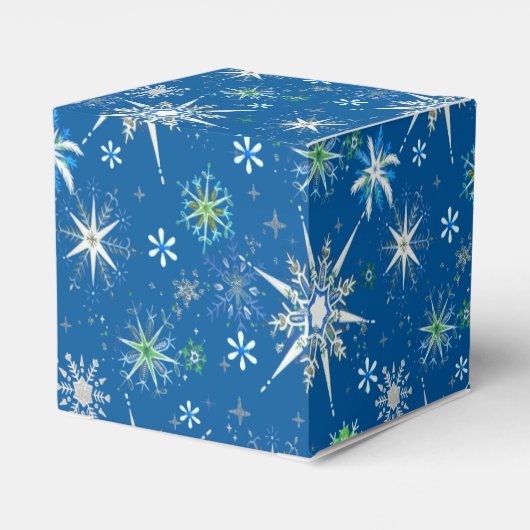 Mid-Century Snowflakes Galore On Blue Bedankdoosjes (Achterkant)