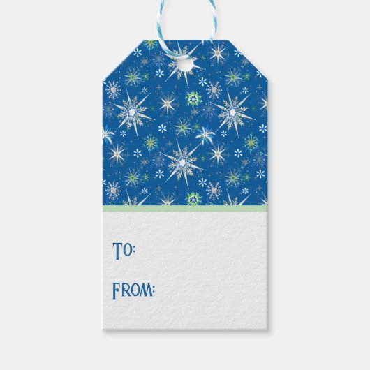 Mid-Century Snowflakes Galore On Blue Cadeaulabel (Voorkant)
