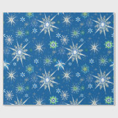 Mid-Century Snowflakes Galore On Blue Cadeaupapier (Vlak)