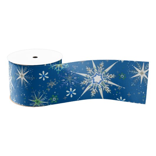 Mid-Century Snowflakes Galore On Blue Grosgrain Lint (Spoel)