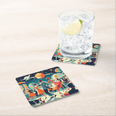 Mid Century Space Age Cocktail Party Vierkante Kartonnen Onderzetter (Insitu)