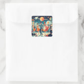 Mid Century Space Age Cocktail Party Vierkante Sticker (Tas)
