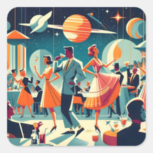 Mid Century Space Age Cocktailparty Vierkante Sticker