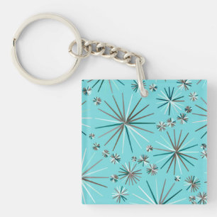 Mid Century Sputnik patroon, Robins Ei Blauw Sleutelhanger