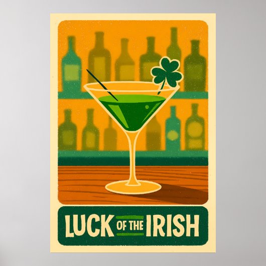 Mid Century St. Patrick's Shamrock Martini Art Poster (Voorkant)